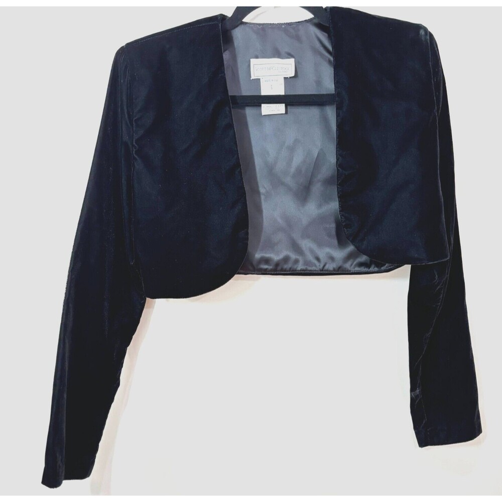 VTG Scott McClintock Velvet Bolero Shrug sz Small Black Jacket Cropped Evening